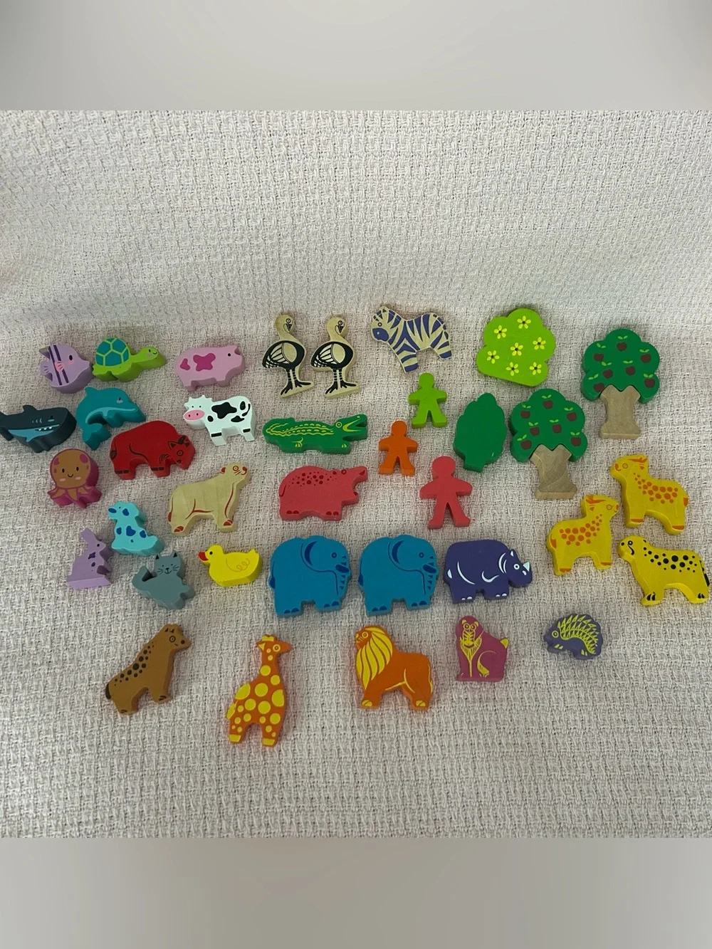 Colorful Wooden Animal and Tree Toy Set